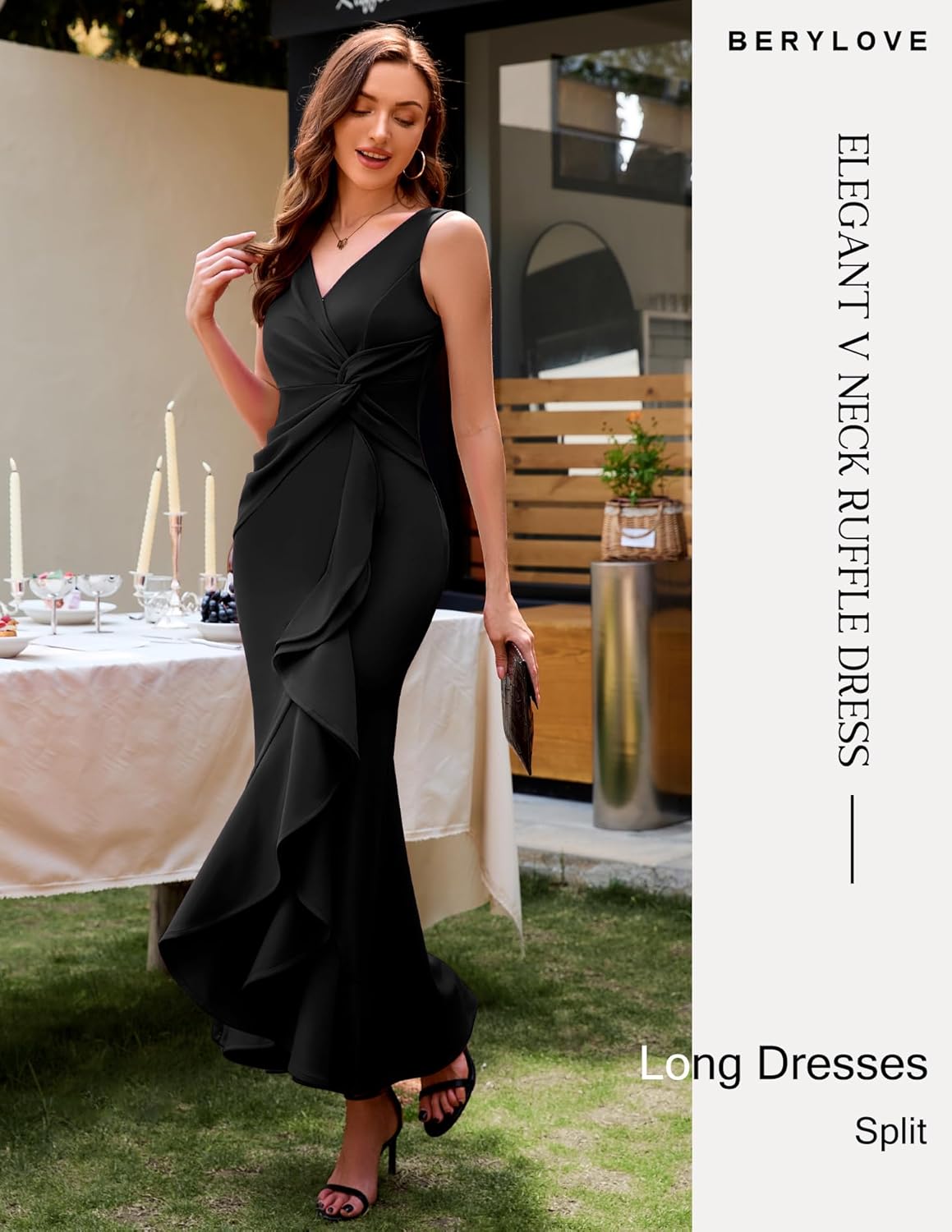 BeryLove Formal Wedding Guest Evening Midi Ruffle Dresses Cocktail Elegant Dress