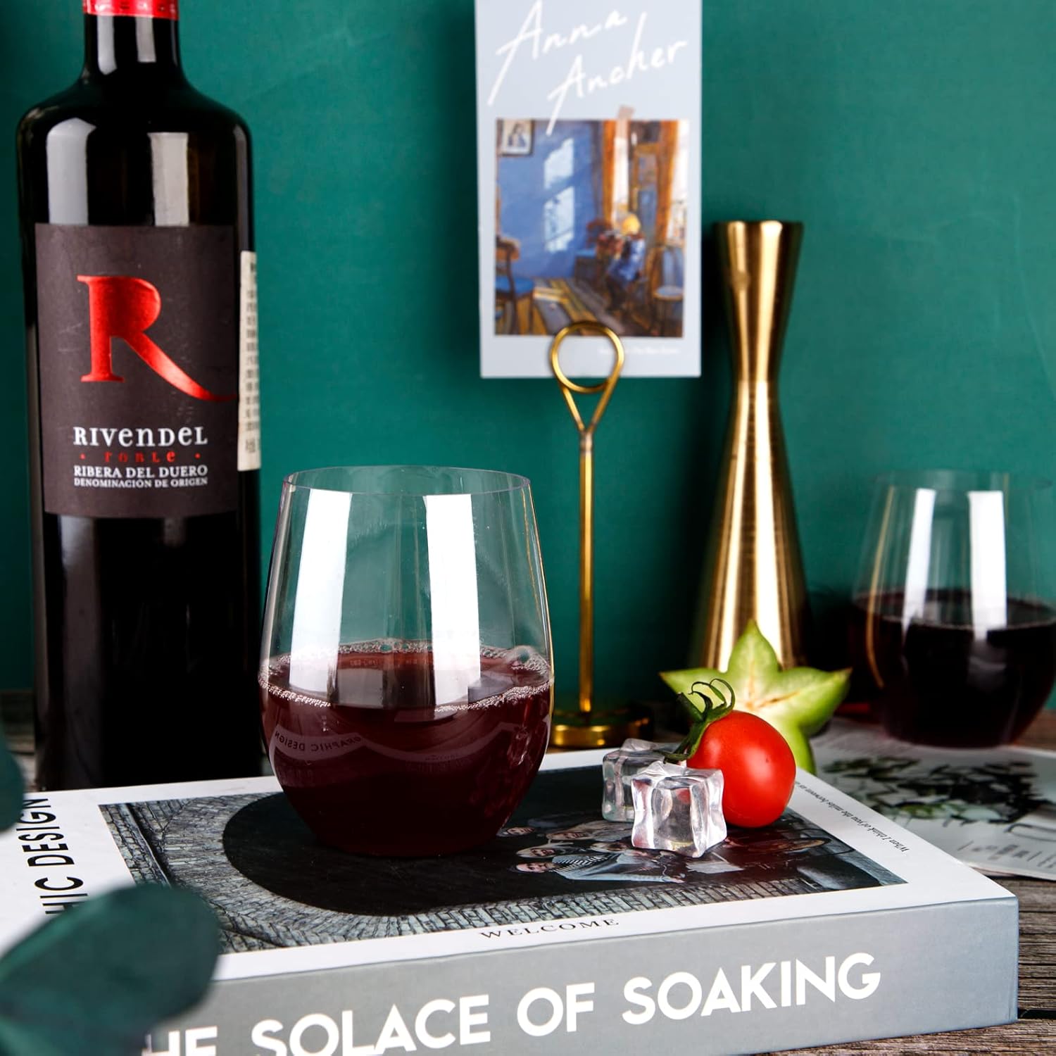 SUT Clear Disposable Wine Glasses Stemless, 12oz Unbreakable Cups 32 Pack, Shatterproof, Recyclable, Heavy Duty Plastic Wine Glasses for Parties Disposable