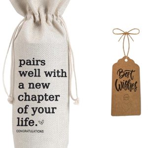 Julont 1Pcs New Chapter Wine Bag New Beginning New Business Owner Gifts Wine Bag, Pairs Well With a New Chapter of Your Life with 1Pcs Kraft Blessing Cards and natural jute rope
