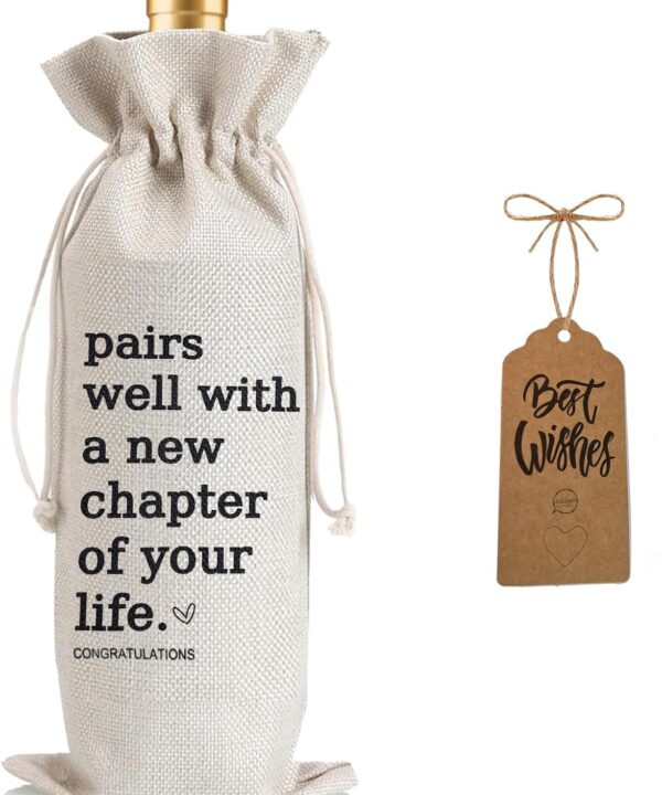 Julont 1Pcs New Chapter Wine Bag New Beginning New Business Owner Gifts Wine Bag, Pairs Well With a New Chapter of Your Life with 1Pcs Kraft Blessing Cards and natural jute rope