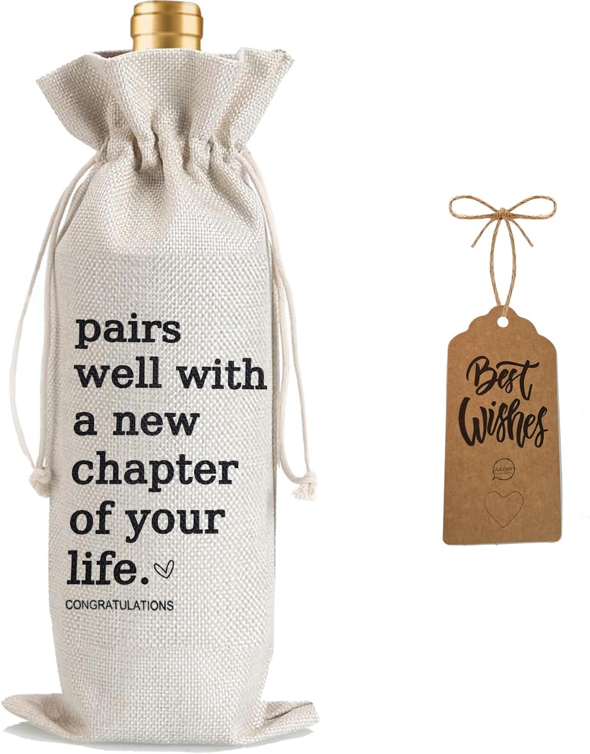 Julont 1Pcs New Chapter Wine Bag New Beginning New Business Owner Gifts Wine Bag, Pairs Well With a New Chapter of Your Life with 1Pcs Kraft Blessing Cards and natural jute rope
