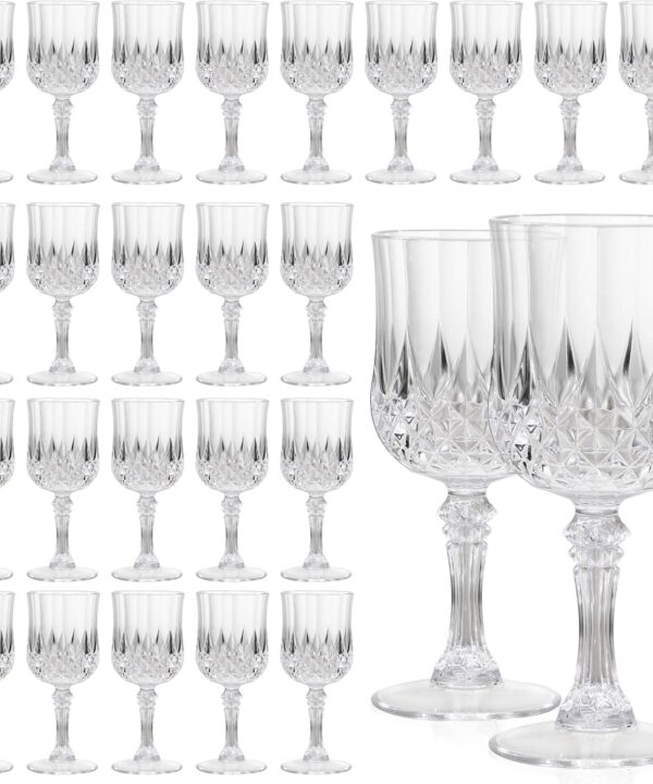 24 Pcs Plastic Wine Glasses 7oz  Unbreakable Clear Plastic Goblets for Parties Reusable & Dishwasher Safe Ideal for Weddings, Bars, and Every Celebration