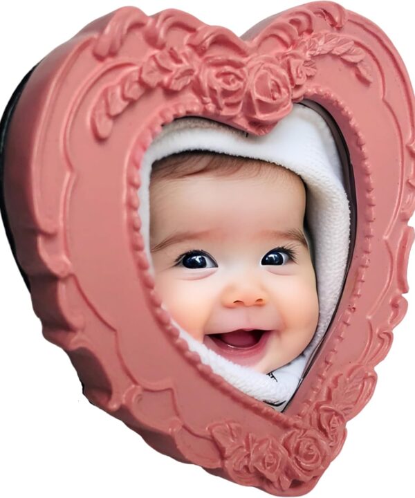 ZXT-parts 3x3 Picture Frame Heart Pink Frame. Resin Handmade Photo Frame. Glass Panel. Black Suede Cover.European Style Suitable for Wall or Desktop.