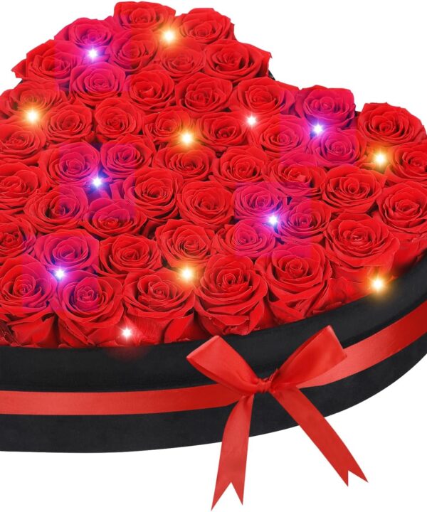 47 Roses in a Heart-Shaped Box with Velvet Cover,Flowers for Delivery Prime,A-Grade Real Preserved Flowers Roses,Forever Flowers Mothers Day Rose Gift for Mom,Birthday Gifts for Women,Red