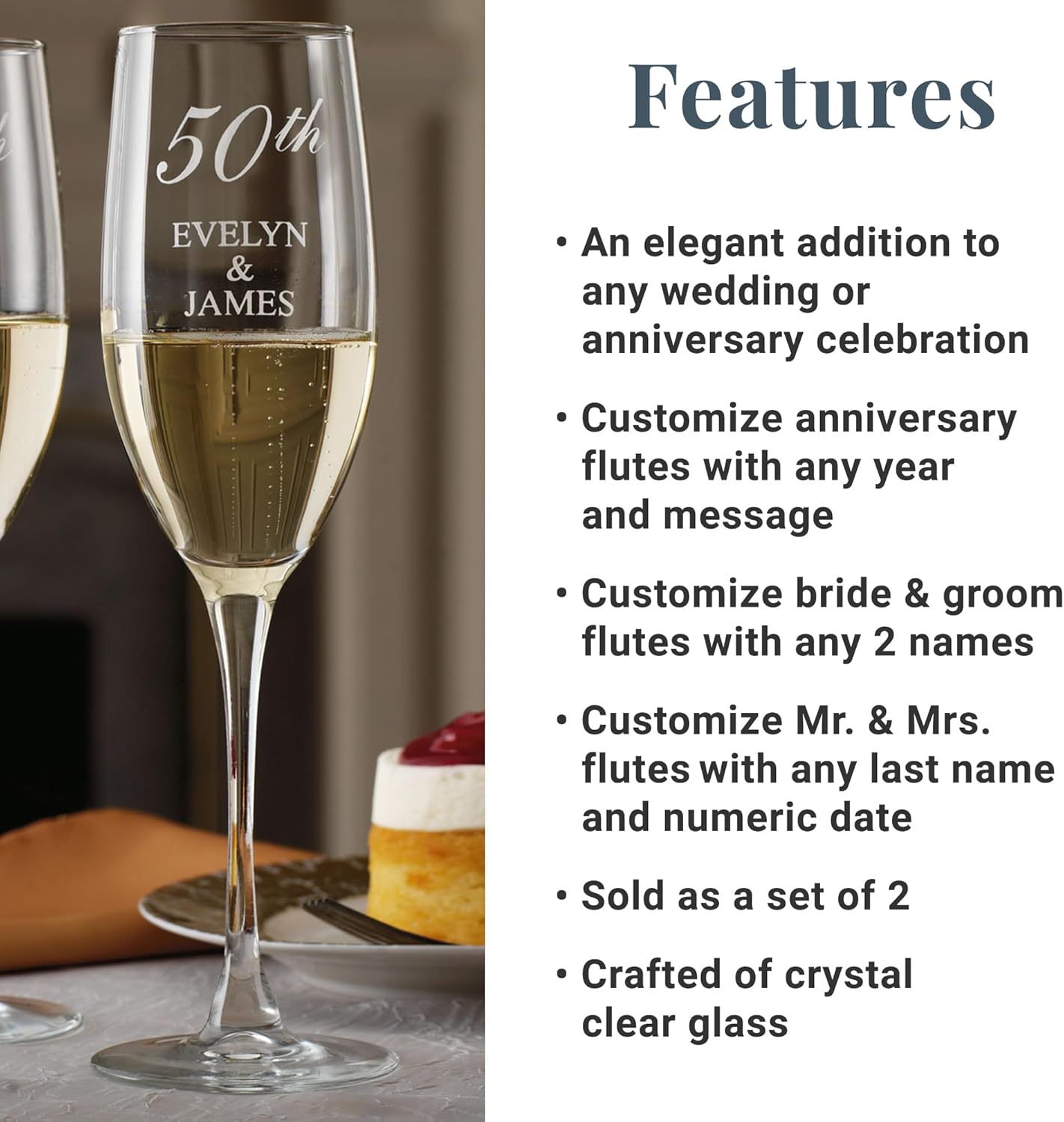 Let’s Make Memories Personalized Champagne Flutes – for Weddings or Anniversaries – Set of 2 – Mr. & Mrs. Design – Holds 8 oz
