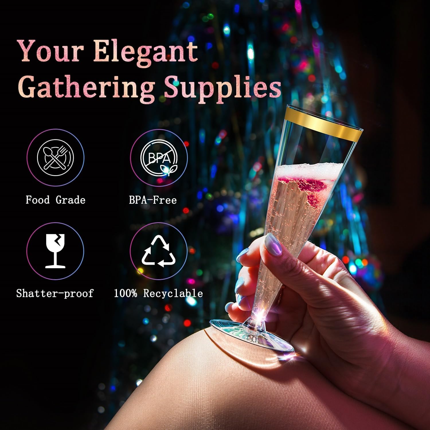 100 Pack Plastic Champagne Flutes Gold Rim Disposable Champagne Glasses, 4.5 Oz Mimosa Glasses Bulk Cocktail Toasting Cups for Party Supplies Wedding Bride Bar, Copas De Plastico Para Brindis