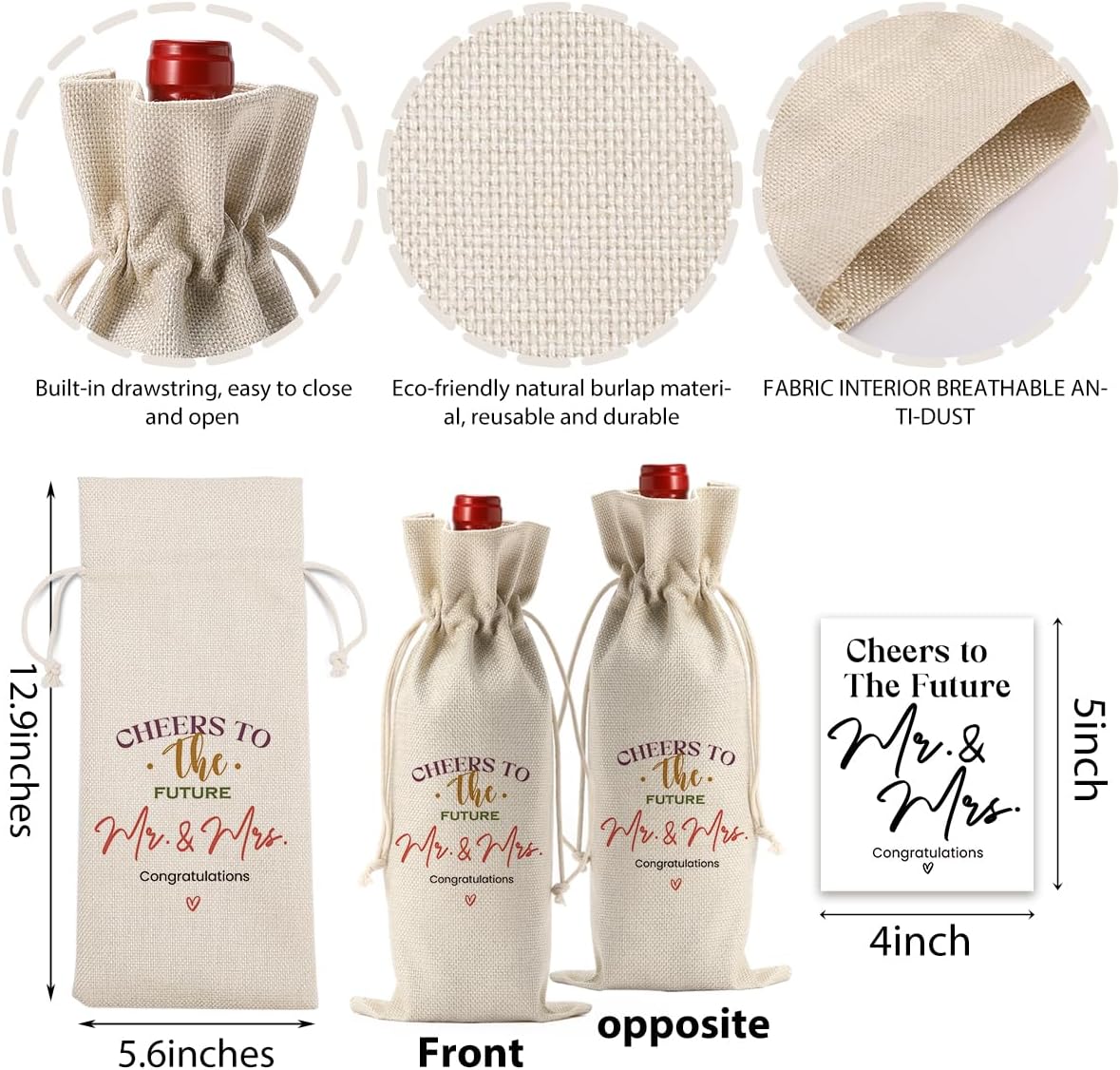 FBCCZEY Wedding Shower Gifts Wine Bag Bride Engagement Gifts for Couples Bridal Shower Wedding Gift Party Favors Mr And Mrs Wine Bottle Bags with Wines Label Cheers To The Future Wines Bags