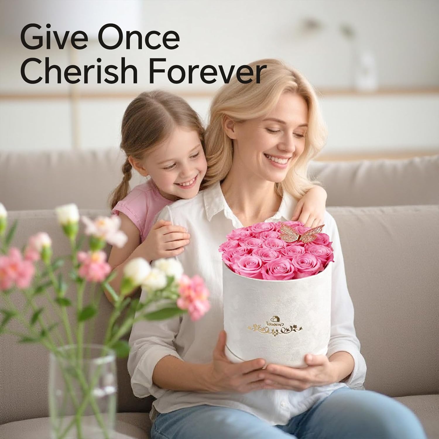 16 Roses in a Box, Preserved Flowers Gifts for Women, Forever Flowers for Delivery, Flower Birthday Gifts Box for Her, Mothers Day Rose Gifts for Mom, Sweet Pink