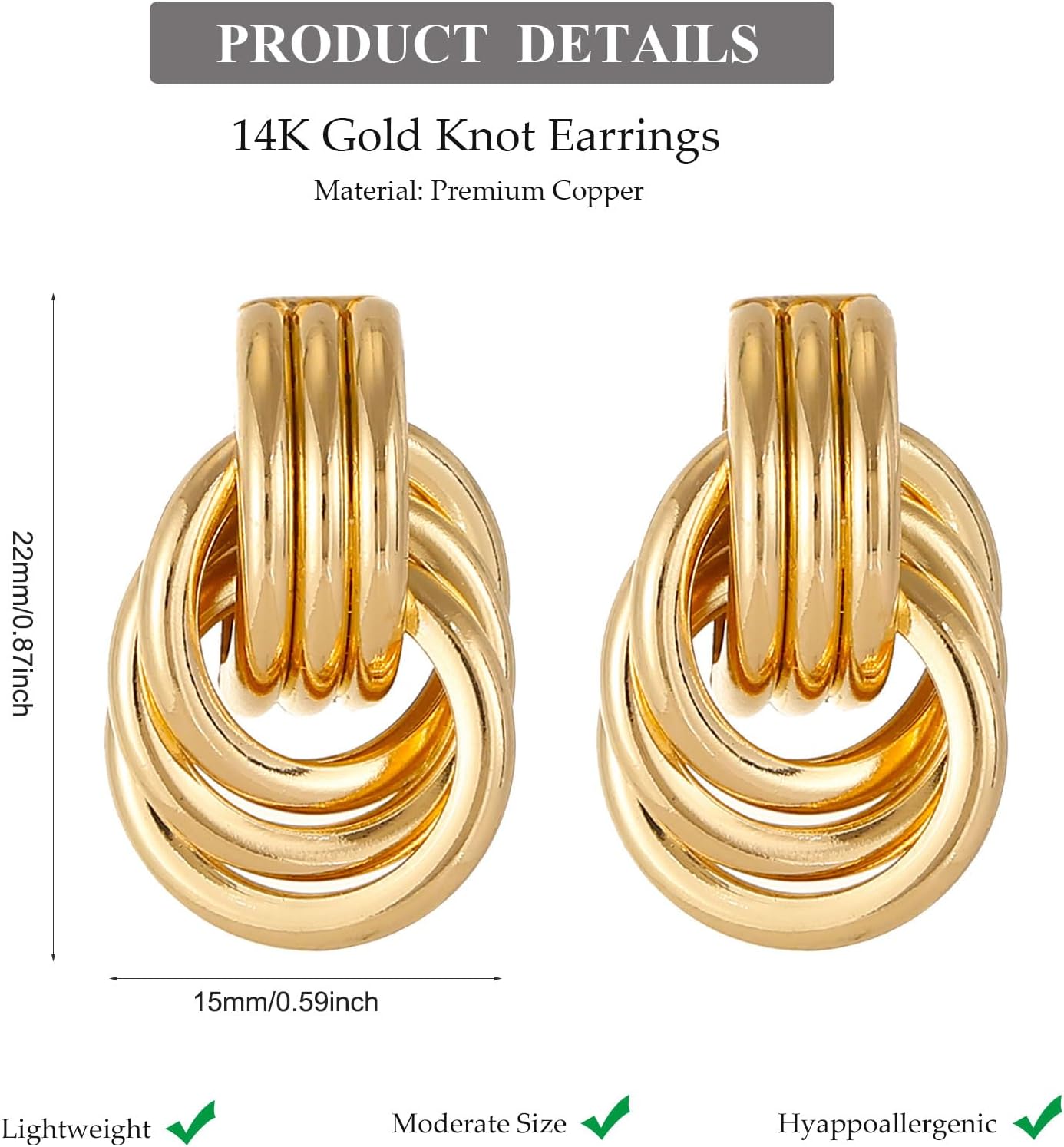 14K Gold Plated Knot Earrings for Women Gold Silver Earrings Heart Link Drop Dangle Earring Chunky Golden Knotted Statement Jewelry
