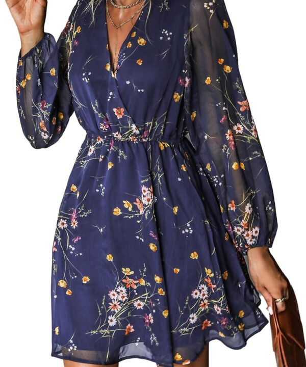 CUPSHE Women's Mini Dresses Casual Spring V Neck Chiffon Long Peasant Sleeves Flowy Summer Dress