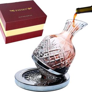 spinning wine decanter, 45 oz crystal rotating wine decanter with gift box, for wedding gift, birthday, banquet, supper