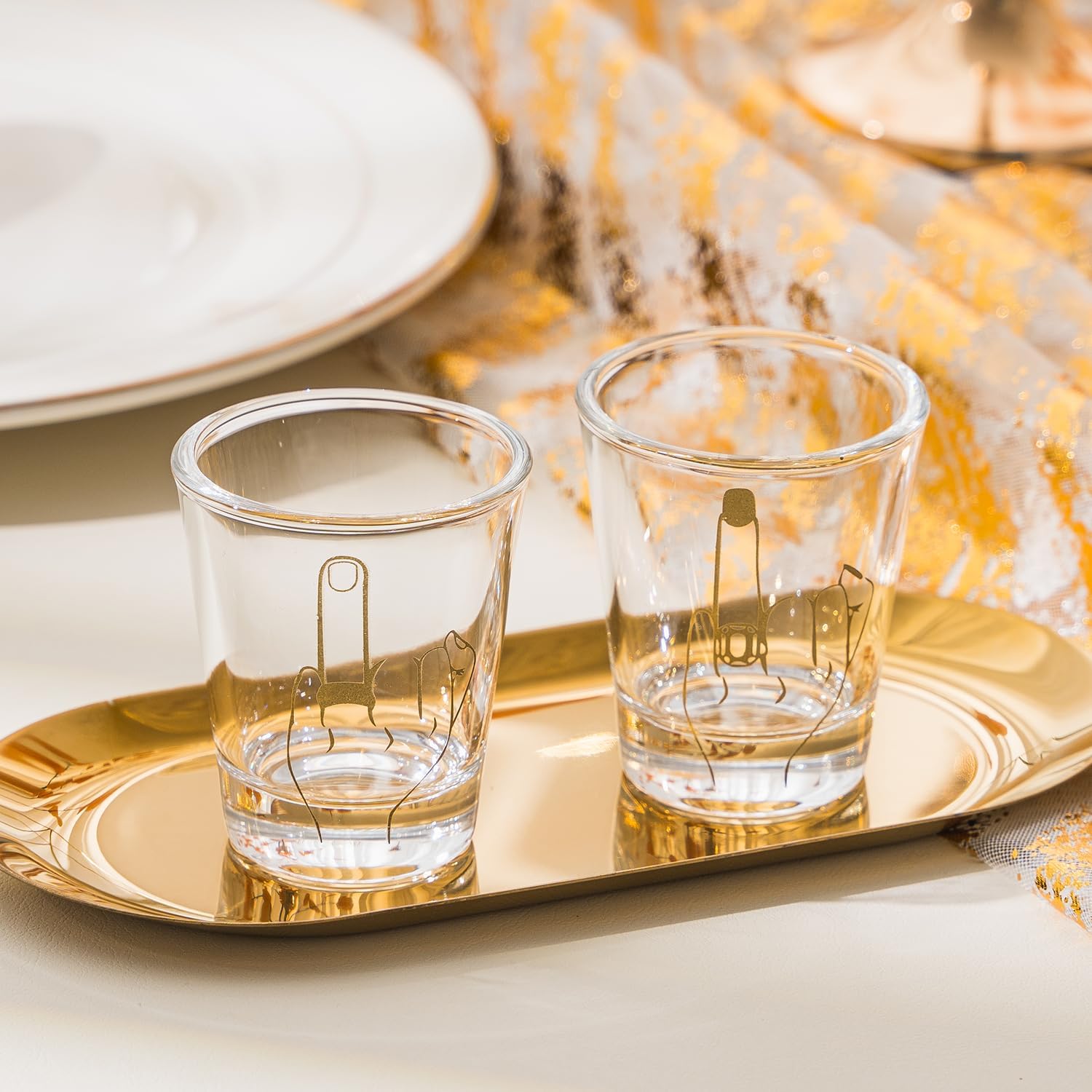 Bride and Groom Glasses 2 Pieces Ring Finger Wedding Funny Bride Wine Glass 2 oz Mr and Mrs Engagement Gifts Stemless for Newlyweds Couples(Classic,1.93 Inch)