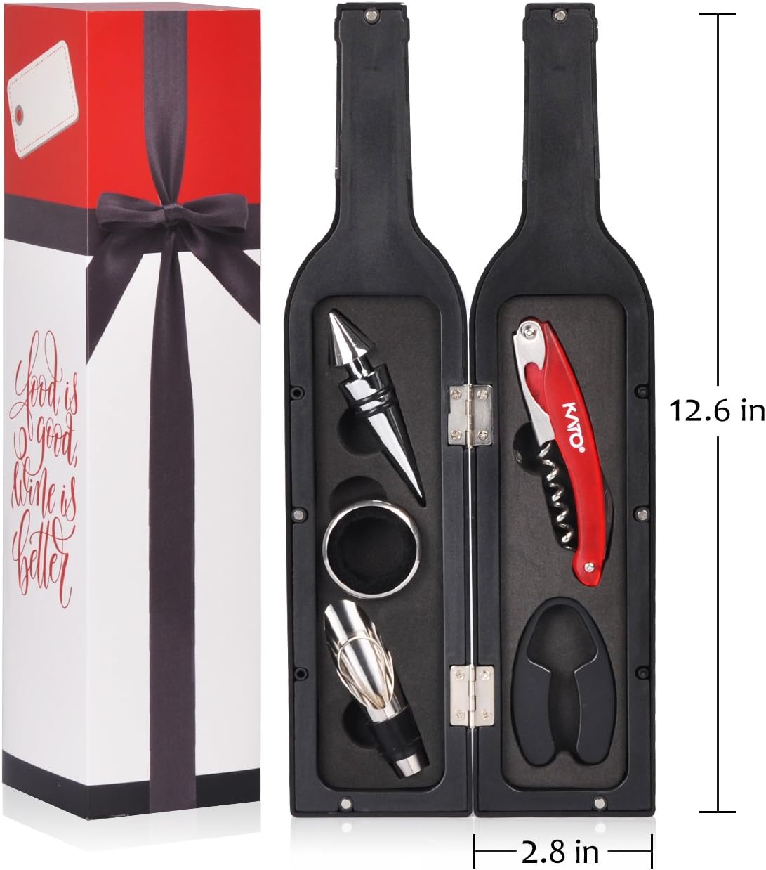 Wine Bottle Opener Gift Set – 5 Pcs Wine Corkscrew Screw pull Accessories for Game Winners Adults by Kato, Great Valentine’s Gifts, Silver