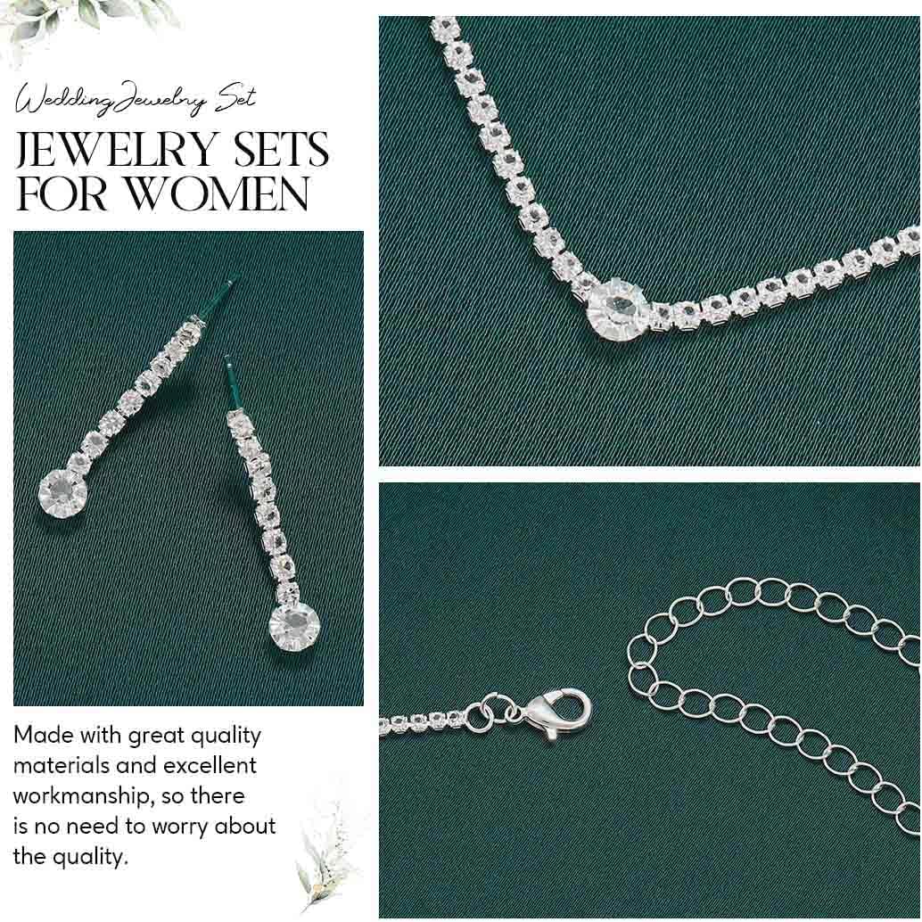 Unicra Silver Bridal Wedding Jewelry Set Rhinestone Necklace Earrings Sets Crystal Formal Costume Jewelry for Women and Brides