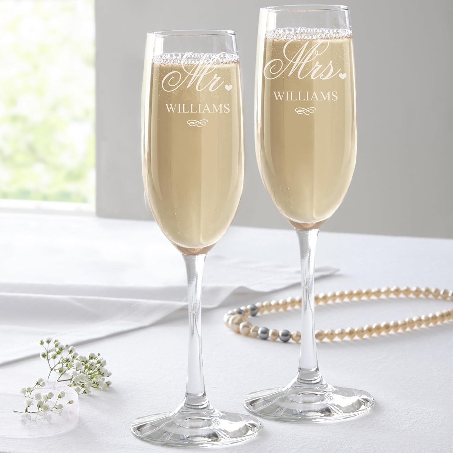 Let’s Make Memories Personalized Champagne Flutes – for Weddings or Anniversaries – Set of 2 – Mr. & Mrs. Design – Holds 8 oz