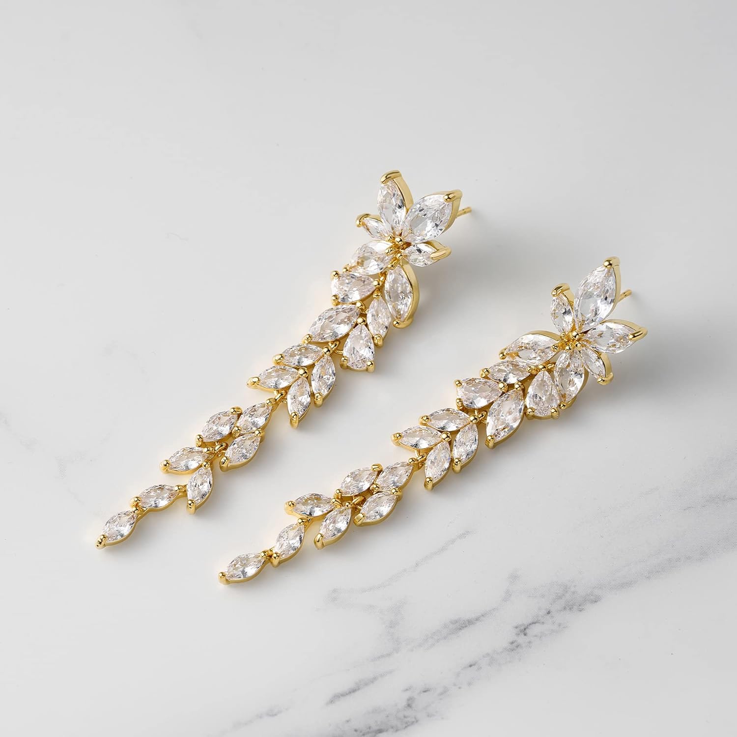 SWEETV Marquise Cubic Zirconia Wedding Earrings for Women Brides, Crystal Chandelier Bridal Drop Earrings for Prom Pageant