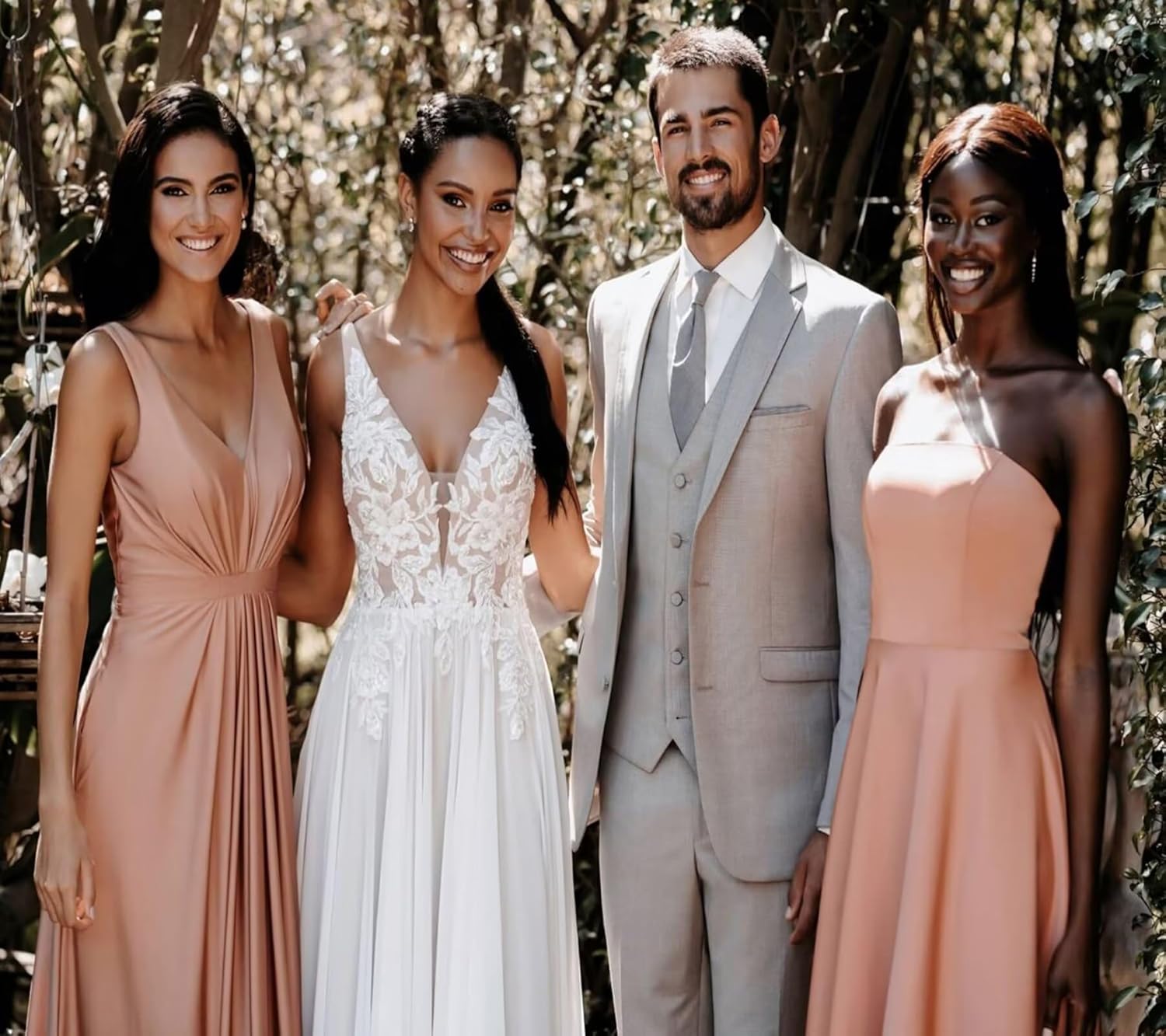 Chiffon Spaghetti Straps Wedding Dresses for Bride Lace Applique V Neck A Line Sparkly Bridal Gown with Train