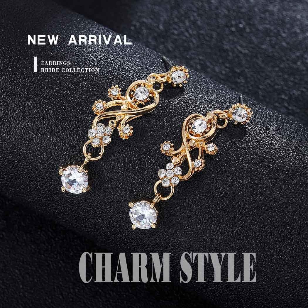 Wedding Necklace Bride Rhinestone Floral Necklace Earring Set Bridal Sets Prom Party Teardrop Dangle Necklace and Earring Drop