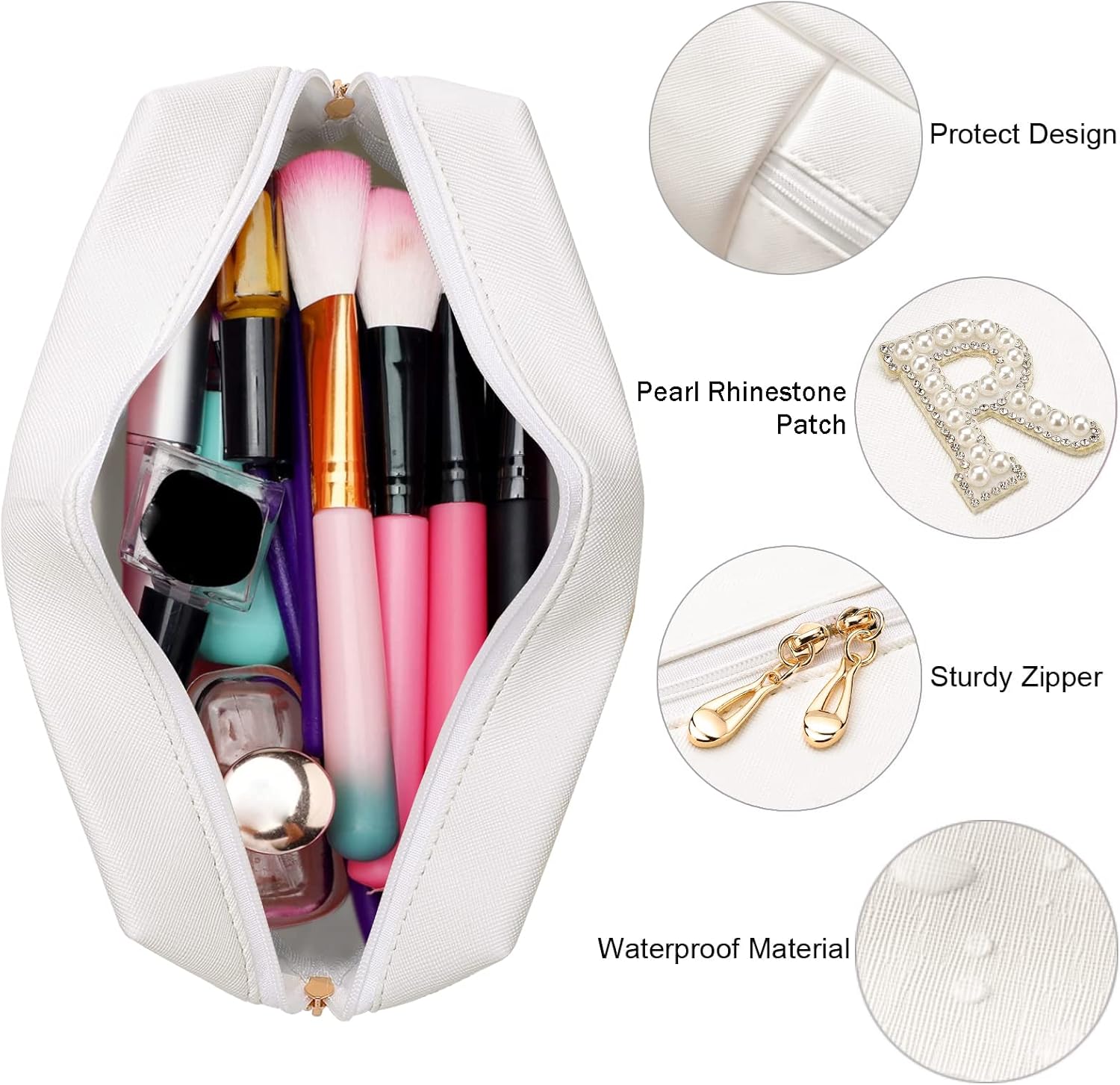 Bride Patch Letter Makeup Bag for Women Bridesmaid Engagement Gift for Her White Pearl Rhinestone Travel Toiletry Bag Make Up Bag Pouch for Purse Bridal Shower Gifts for Engagement Wedding