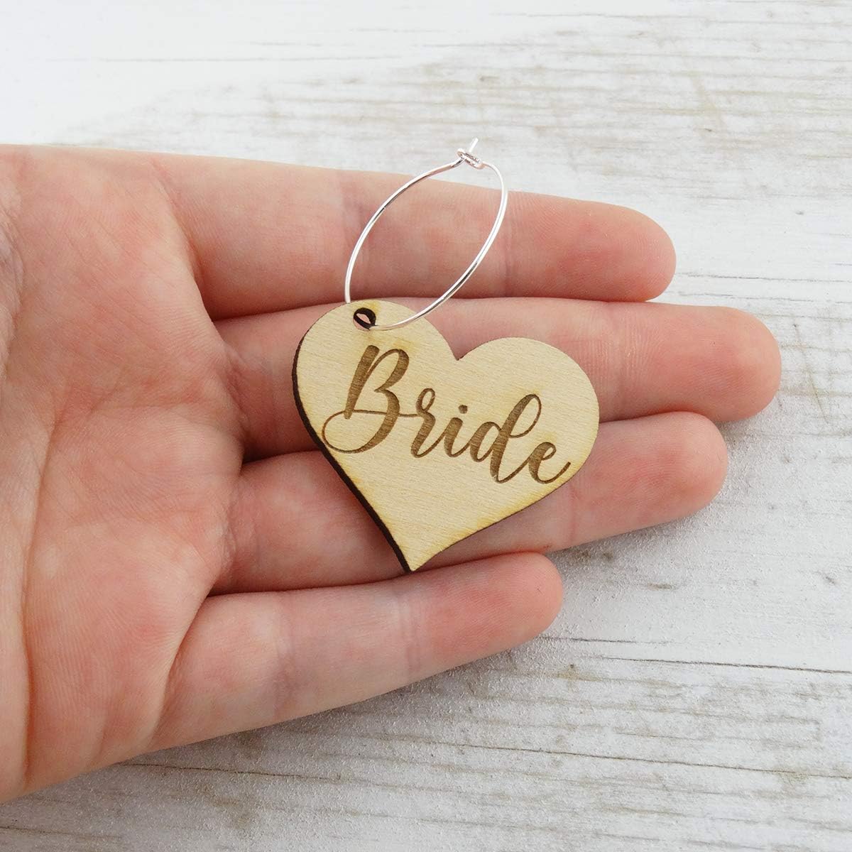 FashionJunkie4Life Wedding Guest Wine Glass Charm Markers – Laser Engraved Wood – Wedding Favor Table Decor – Comes with Silver Hooks