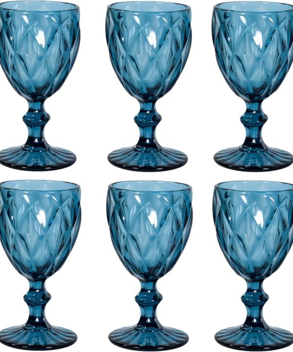 Vintage Wine Glasses Set of 6, 12 OZ Colored Glass Water Goblets, Embossed Floral Decorative Crystal Glass Cups Set, Dishwasher Safe, for Wedding, Party, Red Wine Glass, Bars, Restaurants