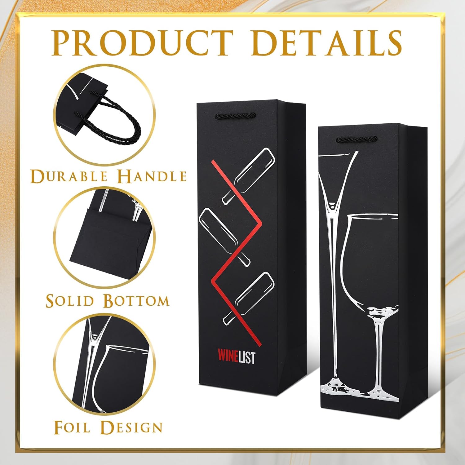 Ovveroche 20 Pack Wine Gift Bags with Handles, Reusable Wine Bottle Gift Bags for Liquor Champagne, Metallic Foil Designs for Christmas Thanksgiving Halloween Holiday Birthday Party