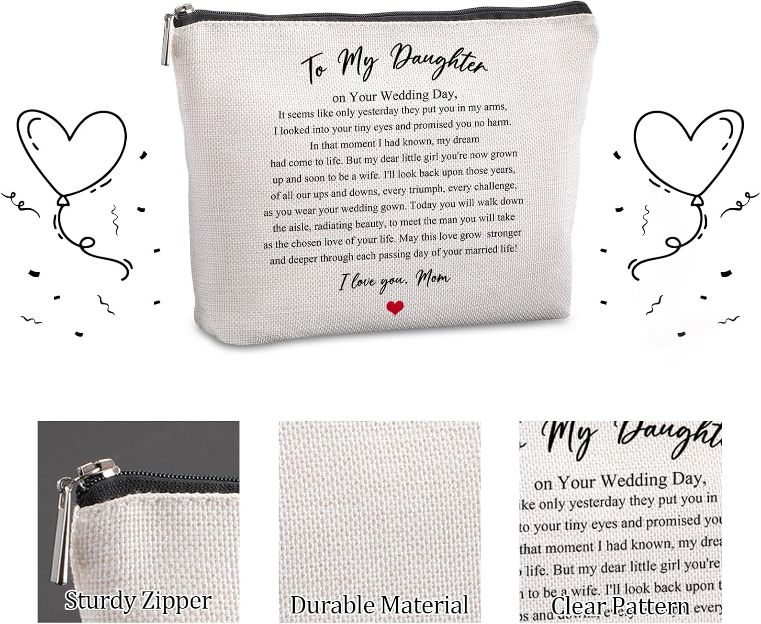 Wedding Gift for Bride from Mom Bridal Shower Gift Travel Makeup Bag Bridal Gifts for Bride Keepsake for Daughter from Mother to My Daughter on Your Wedding Day