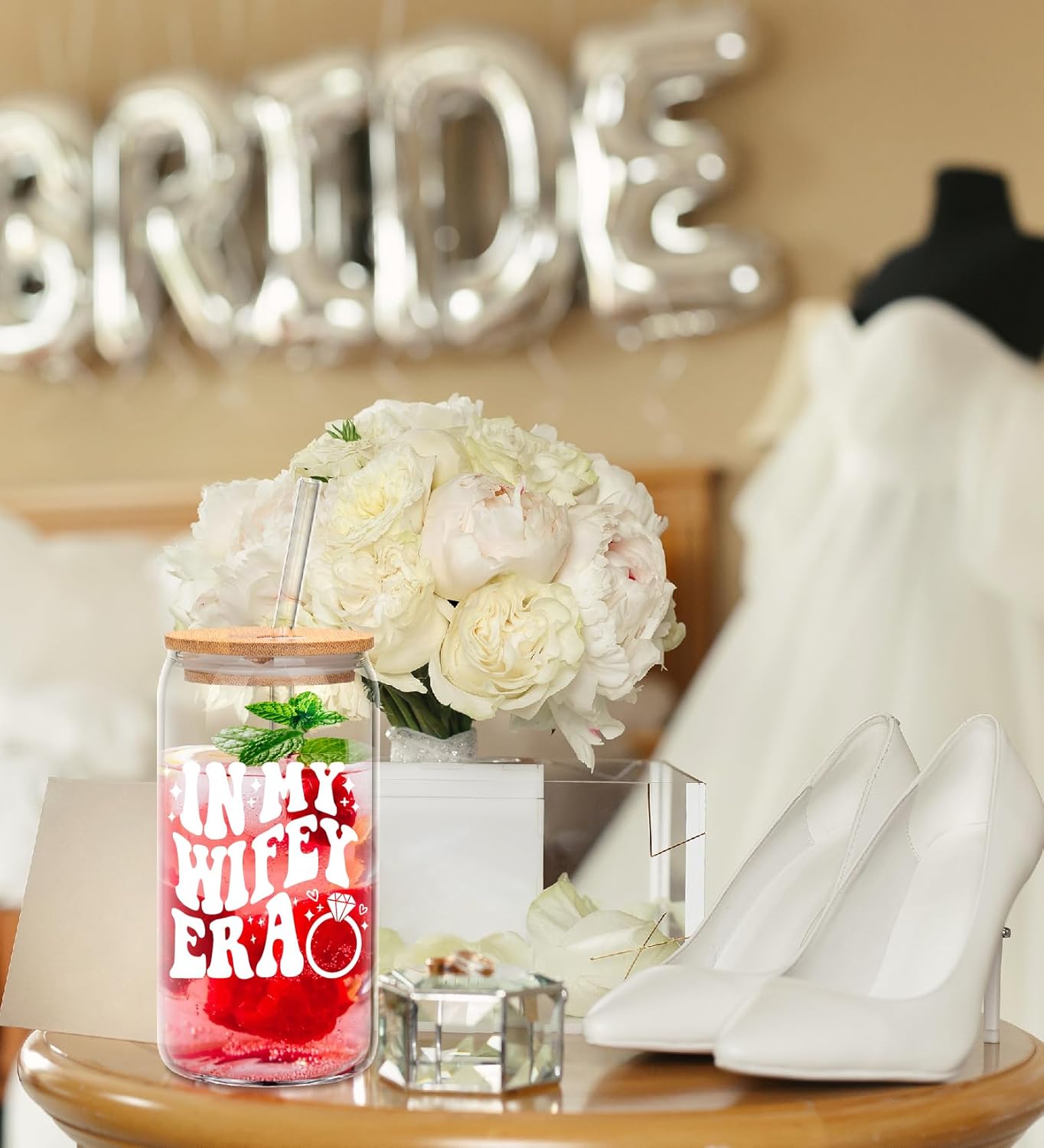 Bridal Shower Gift – Cute Cool Wedding Day Idea for Bride to Be, Future Mrs, Bachelorette – In My Wifey Era Glass Cup Tumbler