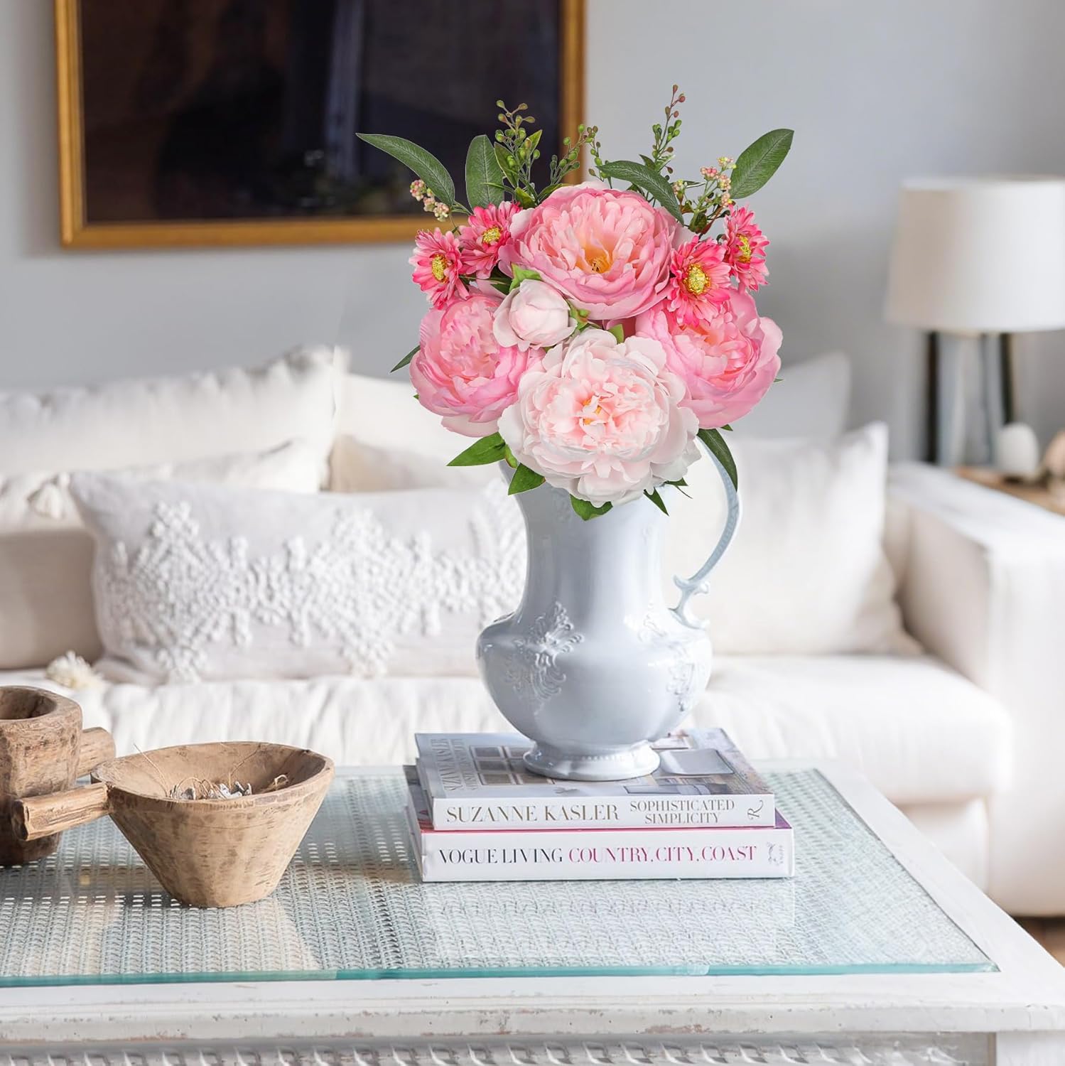 10PCS Hot Pink Flowers Artificial Peonies Silk Flowers with Stems Realistic Faux Peony and Daisies Fake Flowers for Vase Floral Centerpiece Arrangements Wedding DIY Bridal Bouquet Party Home Decor