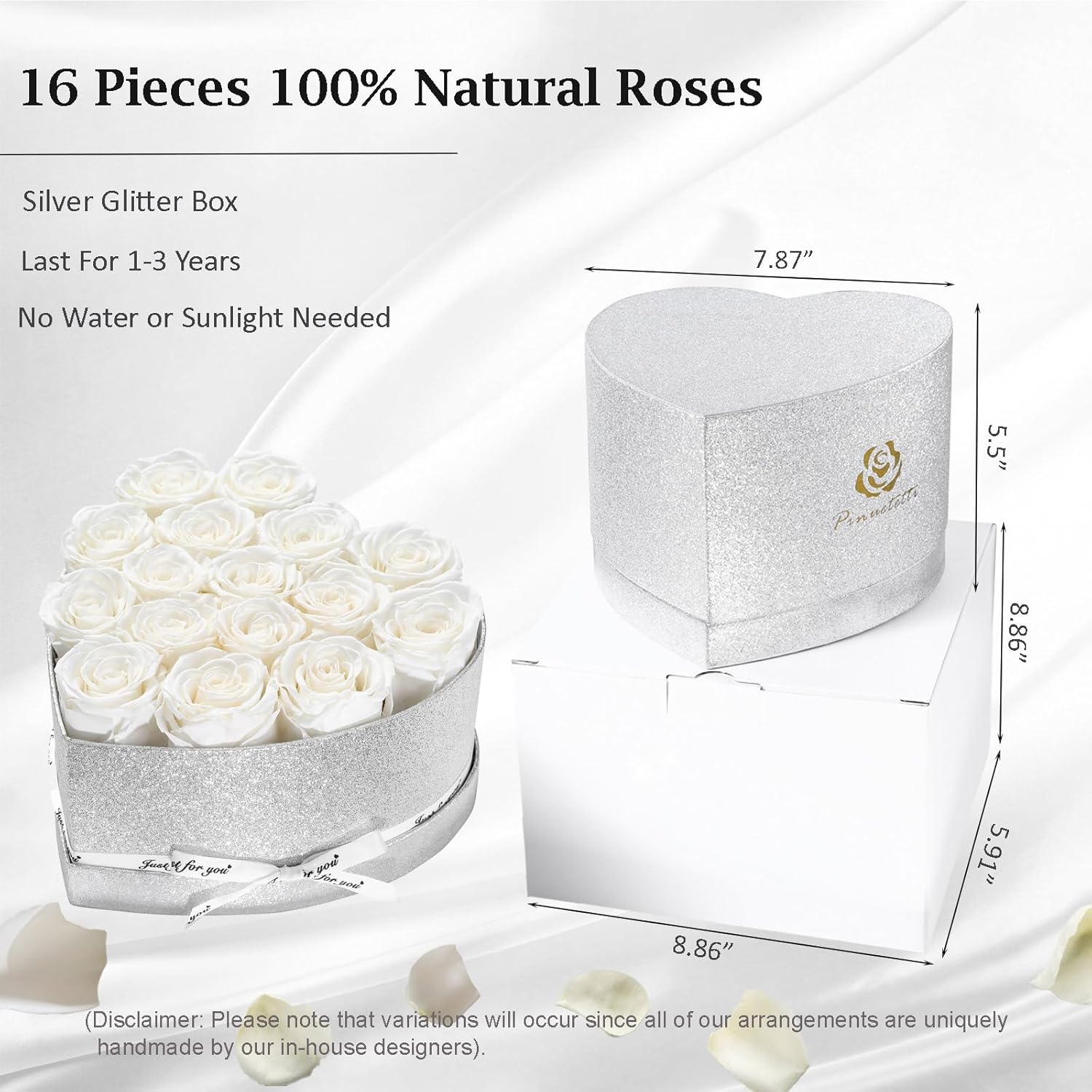 for Mom,Forever Flowers for Delivery, 16 White Preserved Rose in Heart Shaped Box, Eteranl Rose on Anniversary Birthday Gifts for Women, Mother, Wife, Girlfriend,