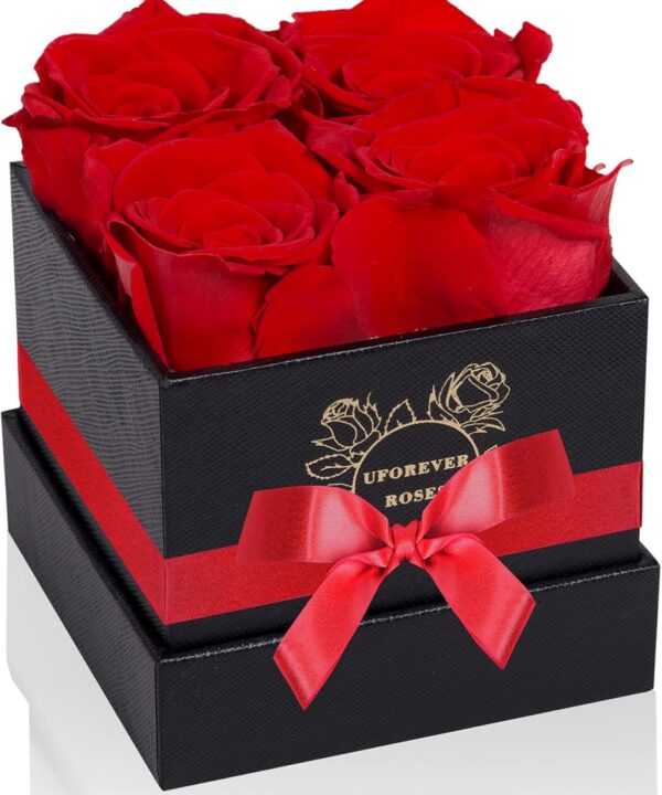 4-Piece Preserved Roses in a Box, Preserved Flowers, Roses Gift for Her, Red