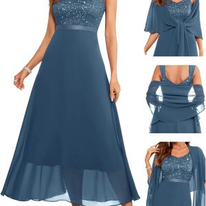 BeryLove Formal Wedding Guest Sequin Cocktail Evening Mother of The Bride Dress