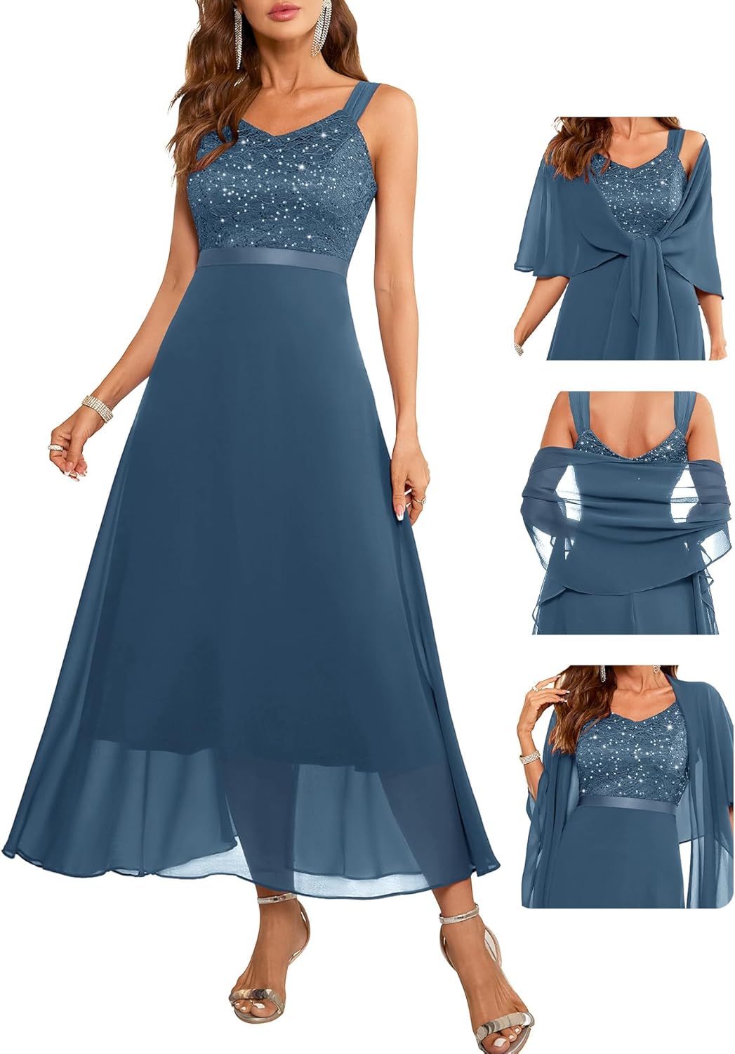 BeryLove Formal Wedding Guest Sequin Cocktail Evening Mother of The Bride Dress