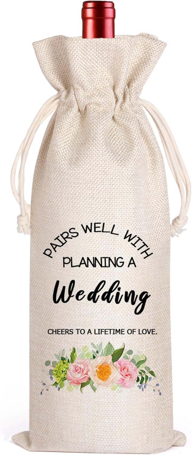 Wedding Wine Bag, Gift for Wedding Planning, Wedding Officiant, Wedding Host, Bride and Groom Wine Gift, Linen Wine Gift Bag