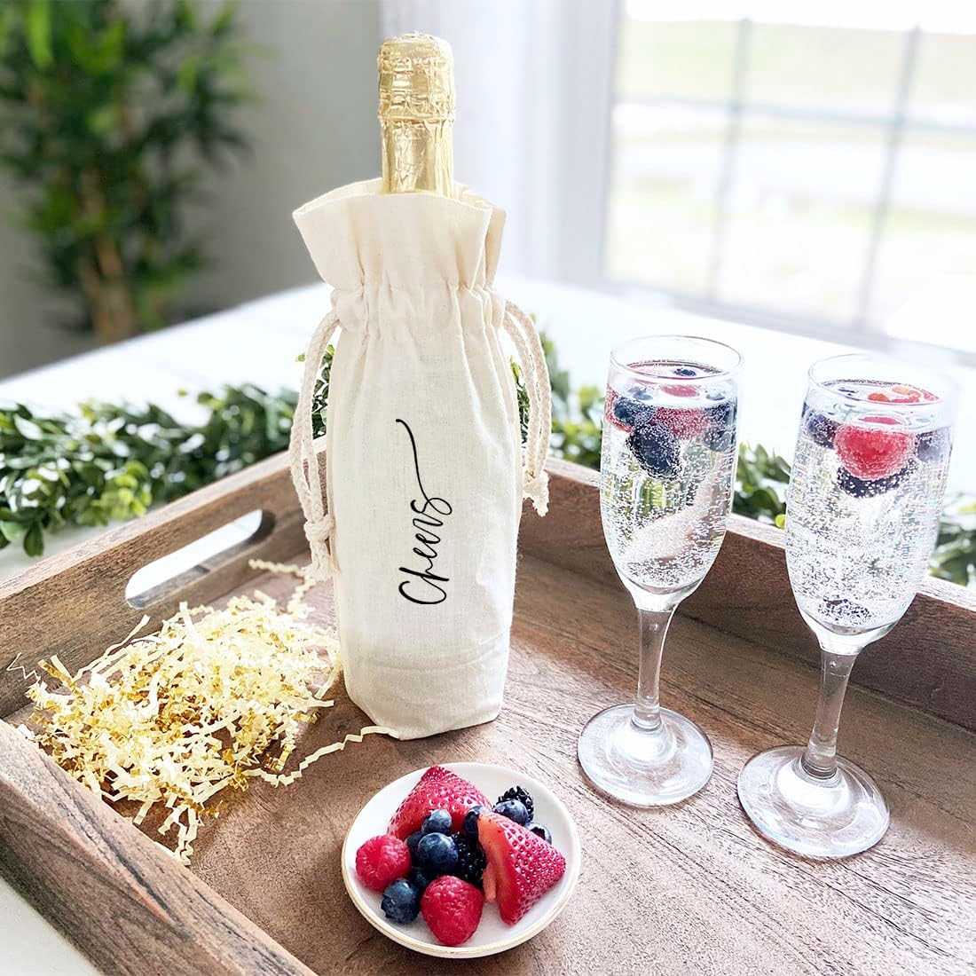 Andaz Press Cheers Wine Bag, Wine Bottle Cover, Wedding Canvas Wine Bag, Champagne Bottle Bag, Wedding Gifts, Wedding Day, Engagement Gift, Gift For Her, Him, Bride, Groom, Couples, Newlyweds, 1-Pack