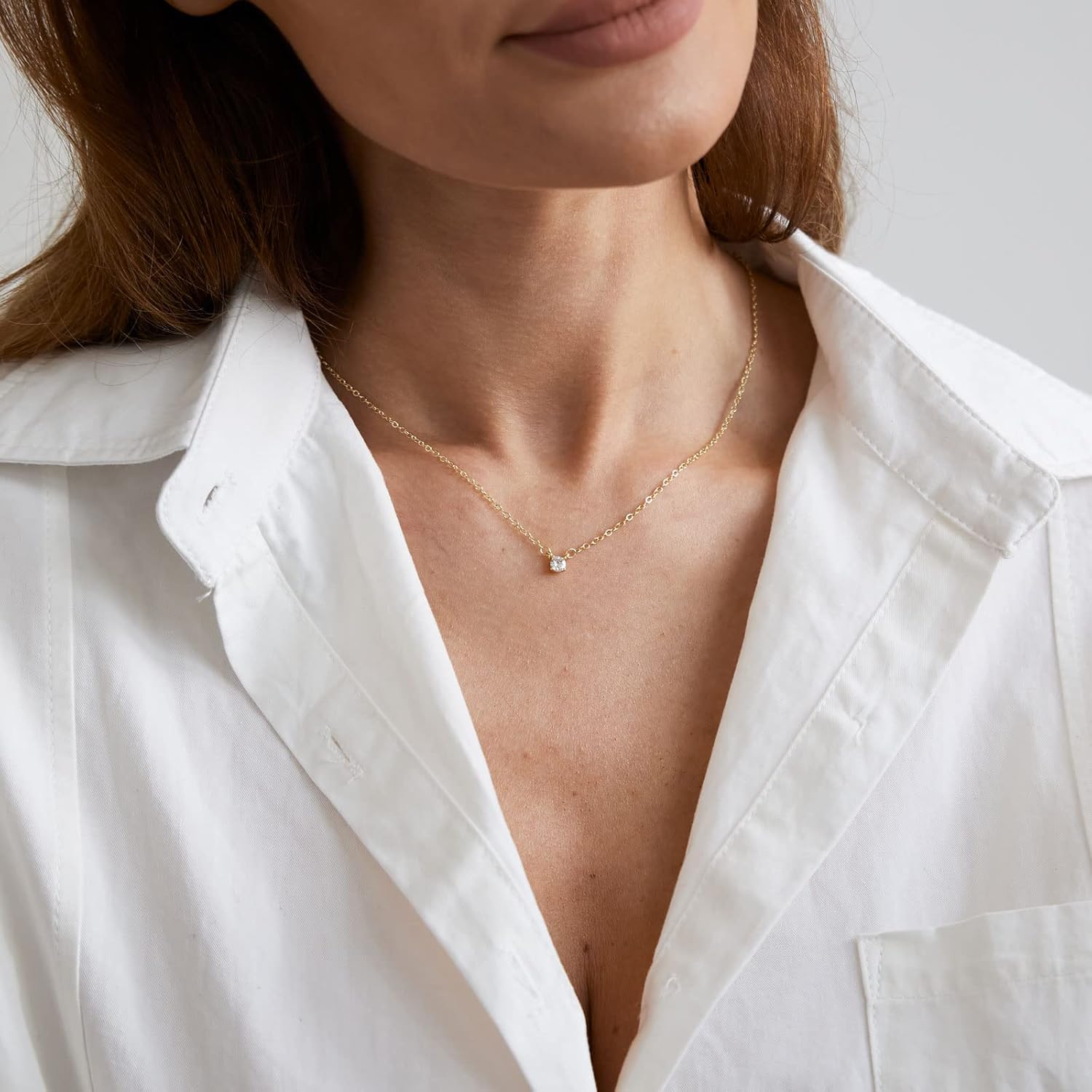 MIDEEO CZ Diamond Necklace for Women Dainty Layered Cubic Zirconia Solitaire Pendant Necklace Gold Plated Waterdrop Shape Square Emerald Green CZ Simulated Diamond Bridesmaid Necklace