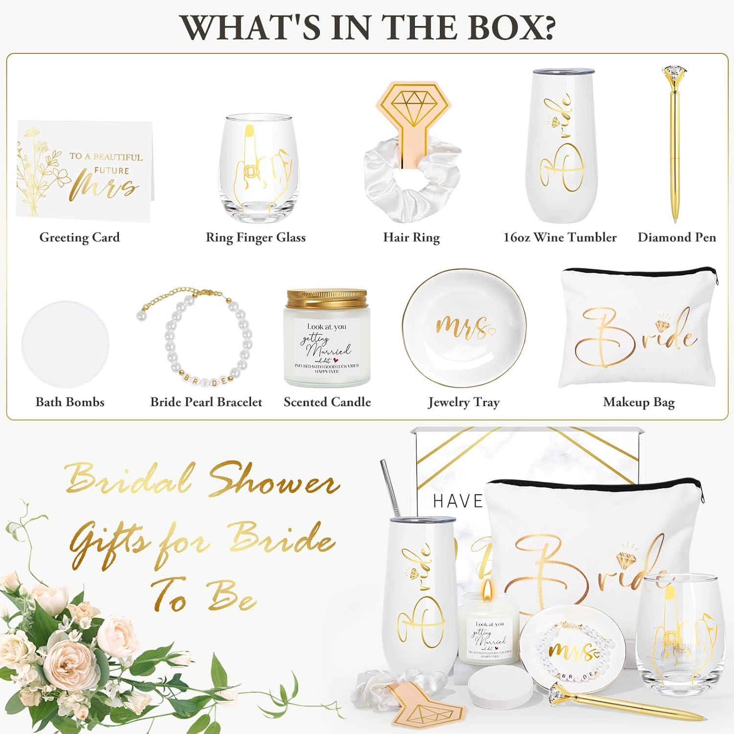 Bride To Be Gifts Box, Bridal Shower Gifts, Bachelorette Engagement Wedding Gift Basket for Bride, Unique Bachelor Party Fiancee Gift for Women, Future Mrs Newly Engaged Bachelorette Party Favors