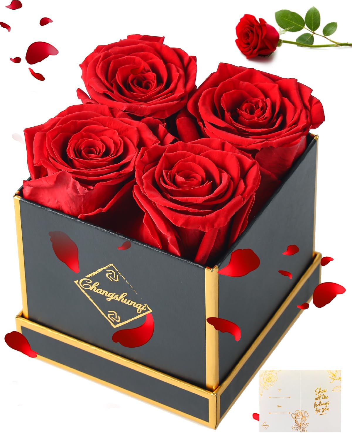 Changshunqi Forever Flowers, Preserved Roses in a Box, Eternal Rose Flowers for Delivery, Forever Preserved Roses Gifts for Her Women Wife Christmas Birthday Mothers Flower for Mom Womens Girlfriend