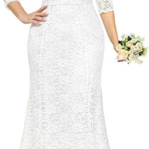 Plus Size Wedding Dress for Bride - Formal Evening Gown Party Lace Mermaid Dresses