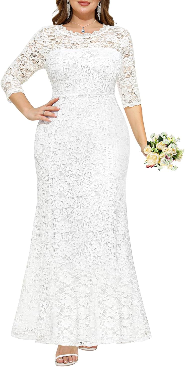 Plus Size Wedding Dress for Bride - Formal Evening Gown Party Lace Mermaid Dresses