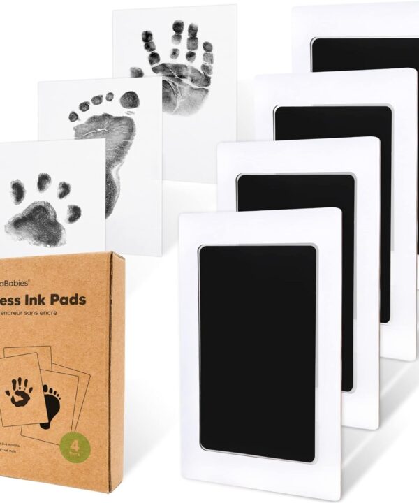 4-Pack Inkless Baby Hand and Footprint Kit - Mess Free Ink Pad for Newborn Keepsake, Dog Nose & Paw Print Kit, Clean Touch Ink Pad for Baby Hand & Footprints, Ideal New Mom Gifts (Jet Black)