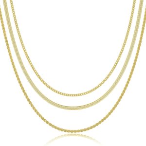 Freekiss Herringbone Necklace for Women,Dainty Gold Necklace,14k Gold Plated Snake,Gold Chain Choker Necklaces,Simple Gold Layered Necklaces,Gold Jewelry Gift for Women
