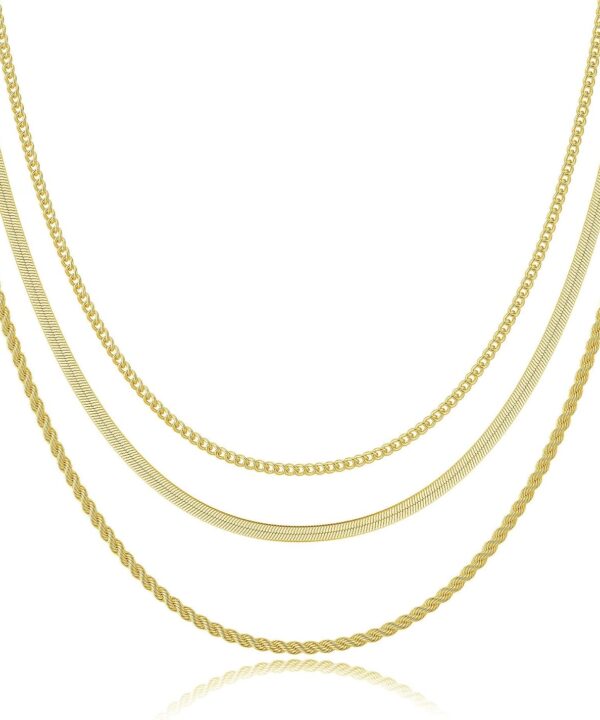 Freekiss Herringbone Necklace for Women,Dainty Gold Necklace,14k Gold Plated Snake,Gold Chain Choker Necklaces,Simple Gold Layered Necklaces,Gold Jewelry Gift for Women