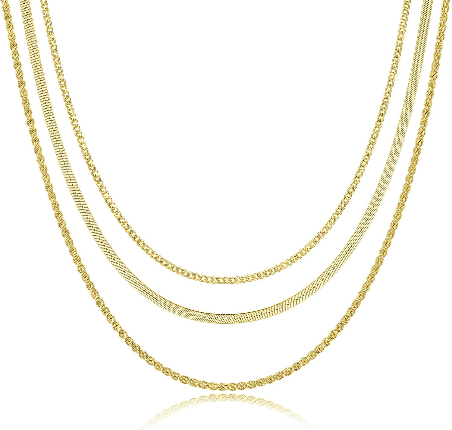 Freekiss Herringbone Necklace for Women,Dainty Gold Necklace,14k Gold Plated Snake,Gold Chain Choker Necklaces,Simple Gold Layered Necklaces,Gold Jewelry Gift for Women