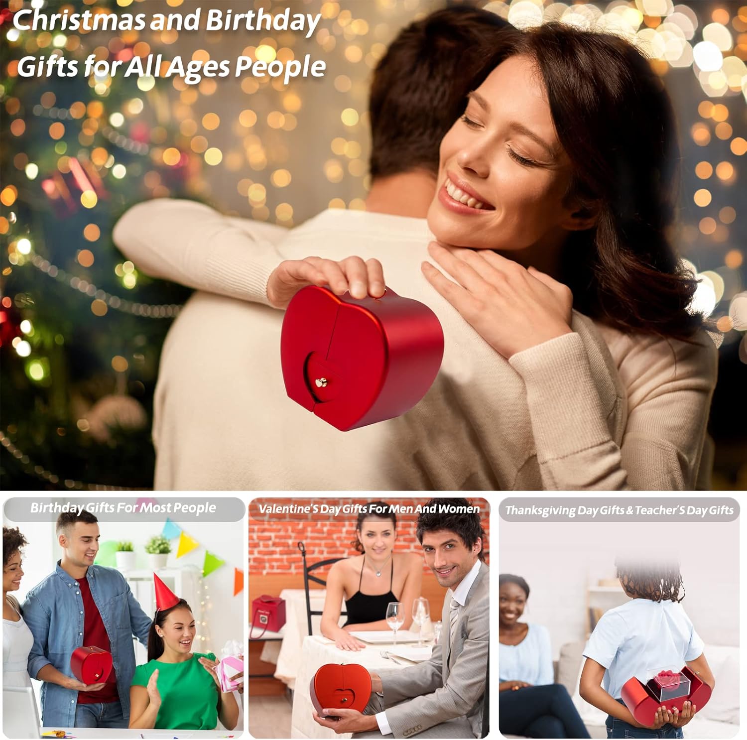 Forever Red Roses Heart Box to My Love Cherish These Preserved Roses with Custom Photo Necklace Eternal Flowers for Her Girlfriend Wife Mom Grandma