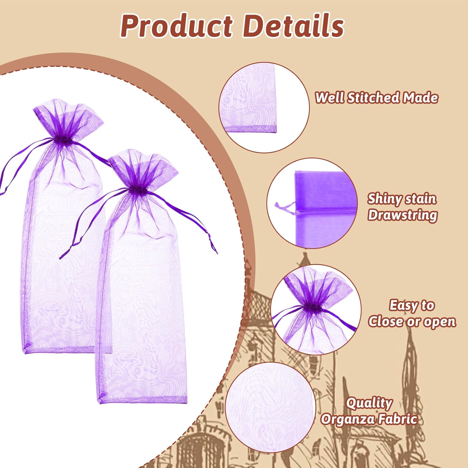 cobee 70 Pcs Organza Wine Bags, Sheer Mesh Wine Gift Pouches 14.6 x 5.5 inches Bottle Covers Drawstring Gift Wrap Bags Dresses for Wedding Tasting Party Favors Samples Display Decoration Christmas