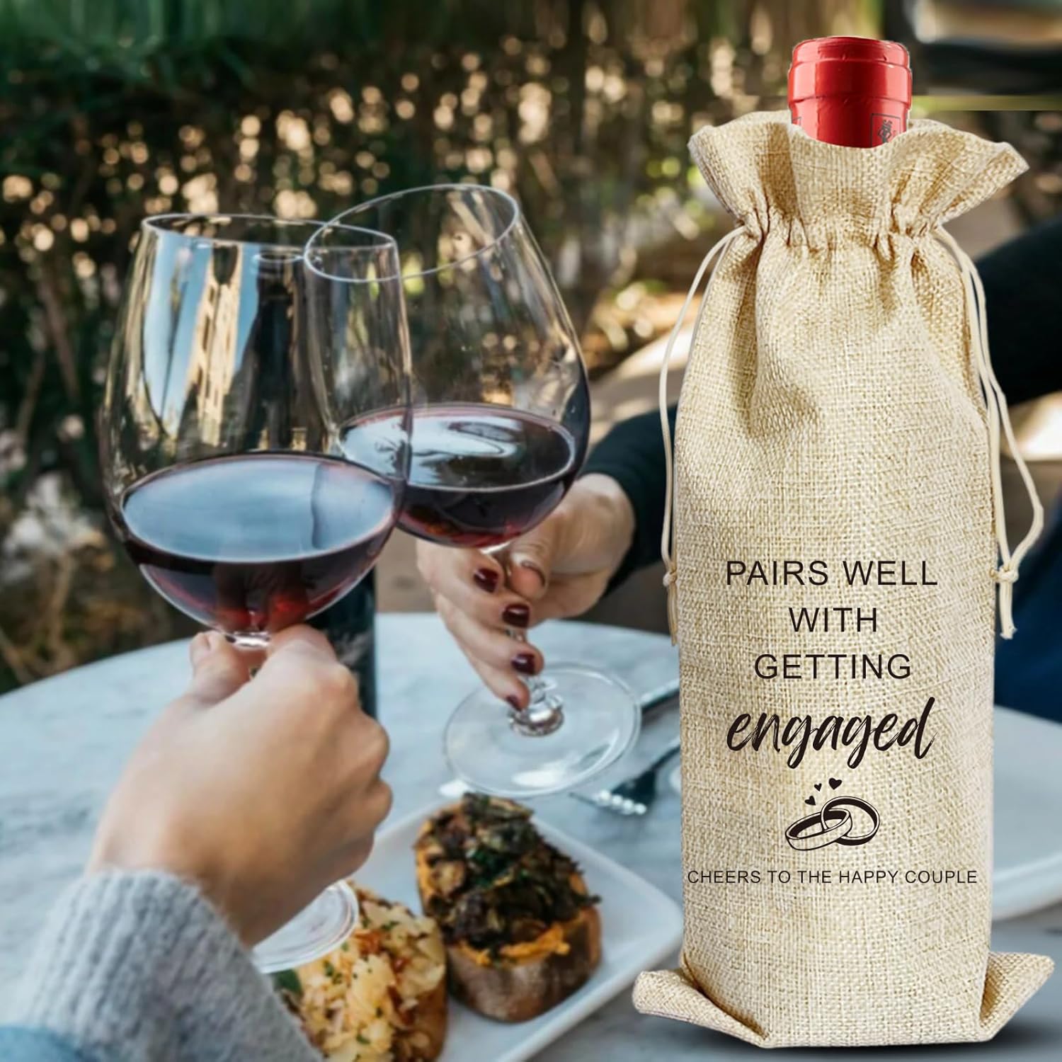 ARYDGELL Wedding Wine Bag, Engagement Gifts for Couples, Mr and Mrs Marriage Wedding Gifts, Cotton Linen Wine Gift Bag With Drawstring, Honeymoon Gifts – Getting Engaged