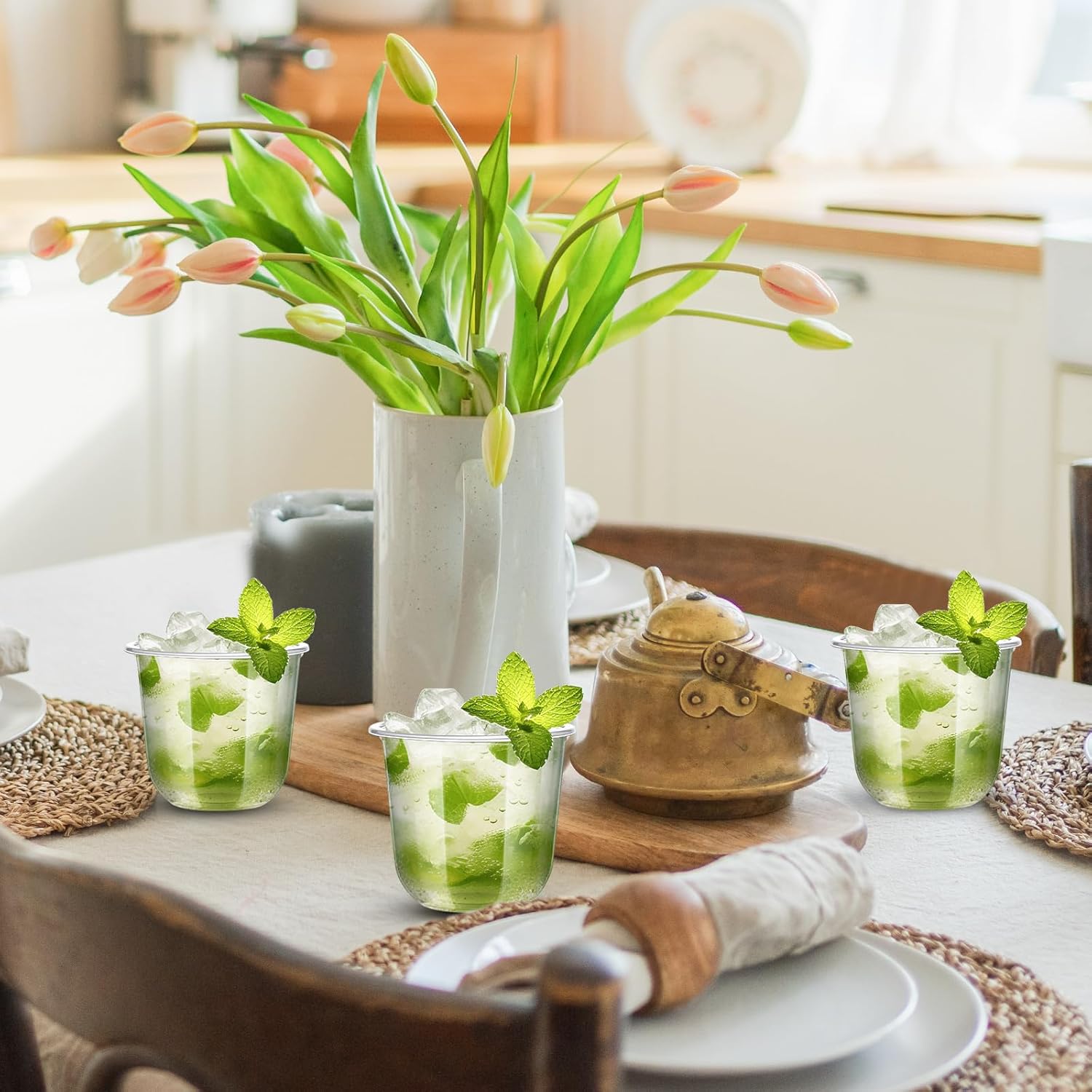 Disposable Stemless Clear Plastic Cups 12OZ NATURAL Arc Plant Based wine glasses For Parties Weddings Birthdays Cocktail BPA Free Recyclable Clear Cold Cups (Set of 300)