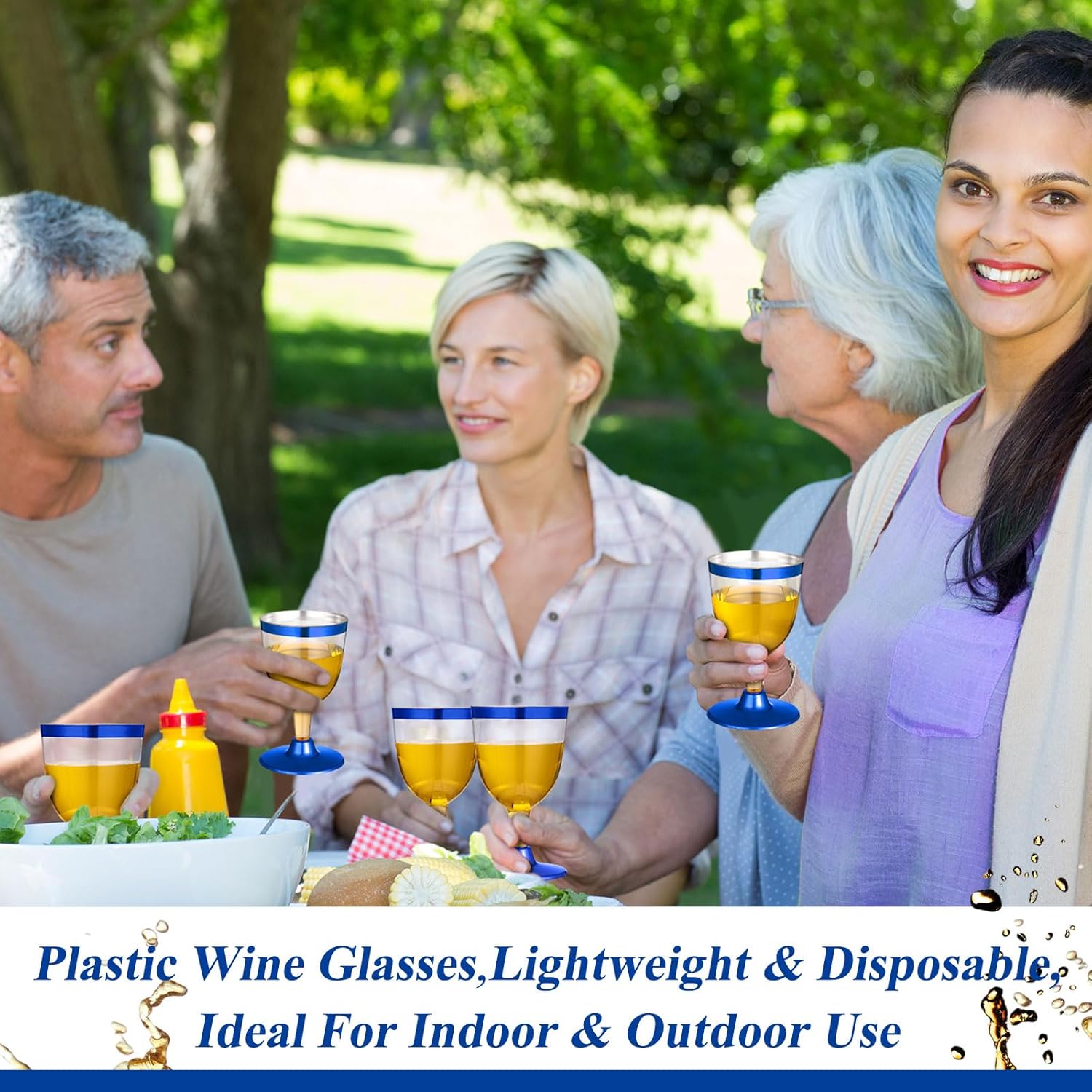 100 Pcs Blue Rimmed Cups Plastic Wine Glasses Disposable Champagne Flutes 6 oz Wine Cups Clear Toasting Glasses Mini Stemware for Wedding Bridal Shower Bachelorette Party