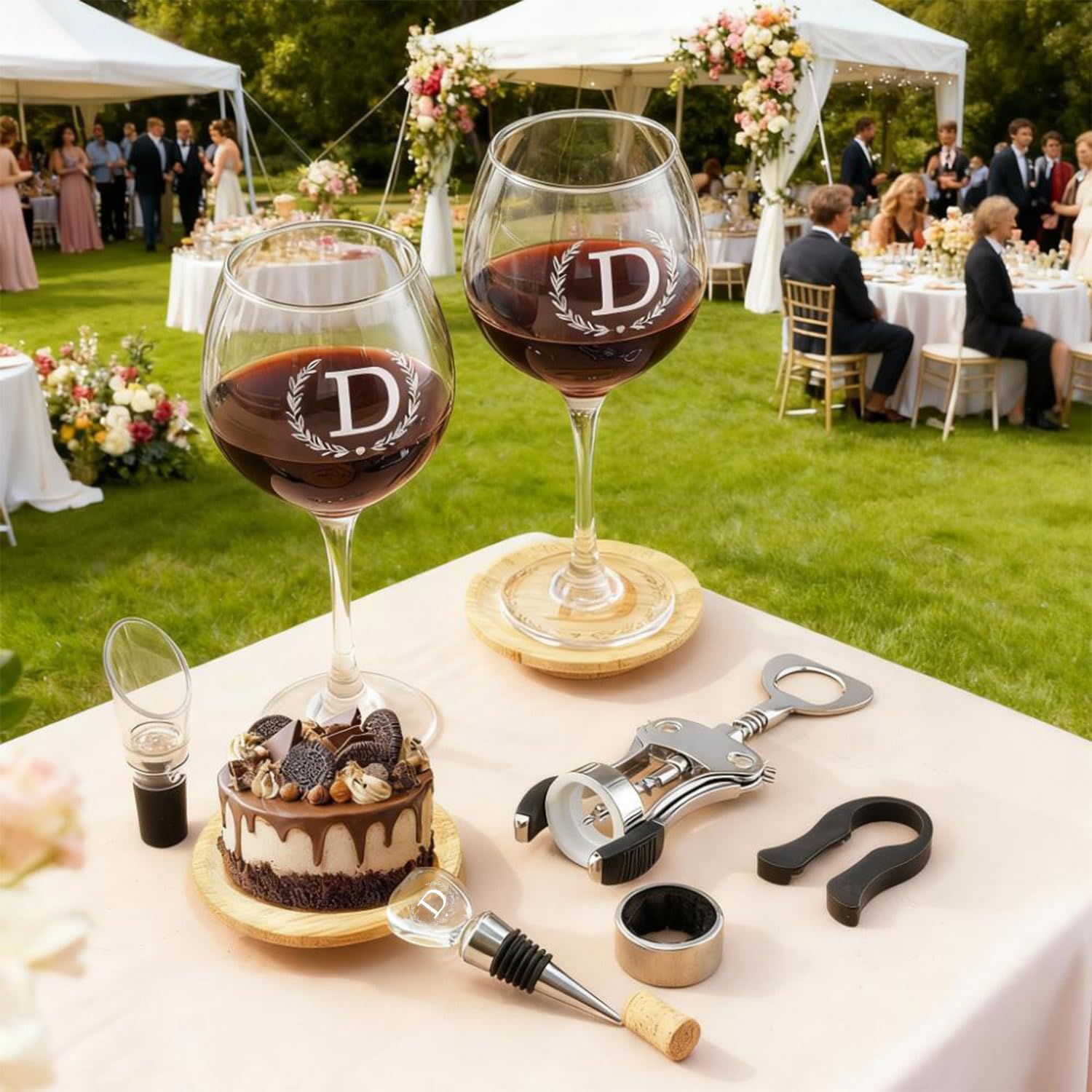 GZLDGIFTS Personalized Initial Wine Glasses Box Gift Set For Women Mom Engraved Birthday Monogrammed Wooden Christmas Gifts Wedding Anniversary Wine Couples Stopper Opener Initial Letterr (G Set)